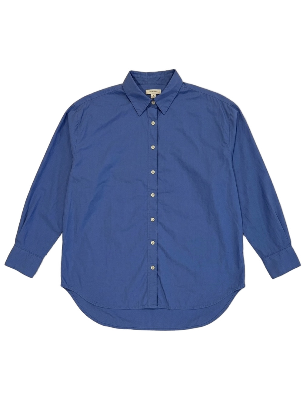Everlane Bluebell Blue Gathered Shirt Silky Cotton Point Collar Button Medium